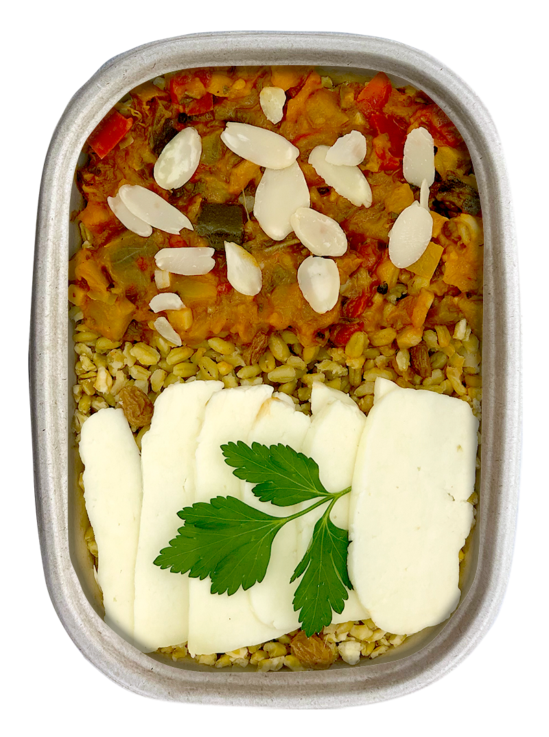 Freekeh, ratatouille de légumes confits & Haloumi